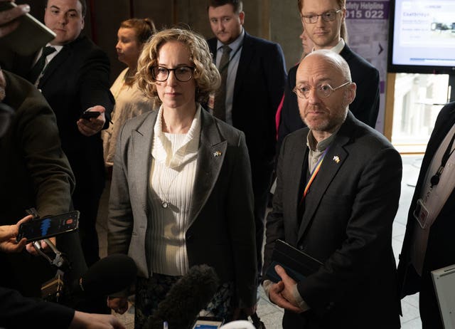 Lorna Slater and Patrick Harvie speak to journalists