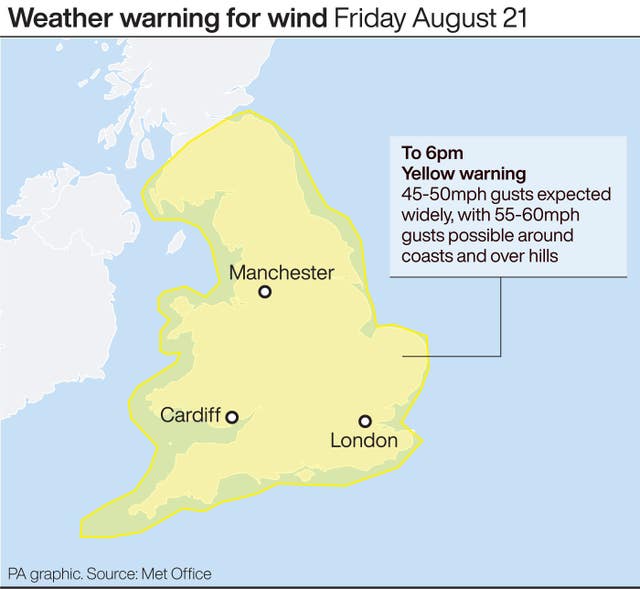Weather warning for wind Friday August 21