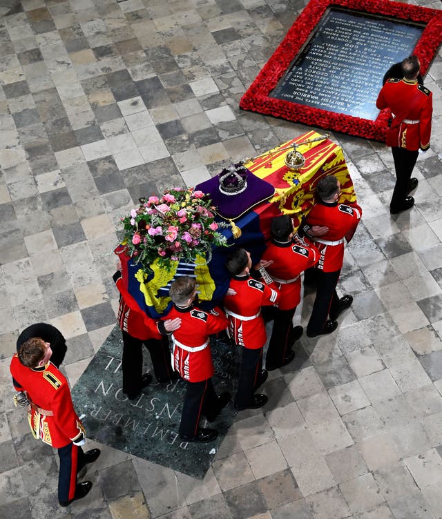 The Queen's coffin when it was carried into Westminster Abbey for her funeral
