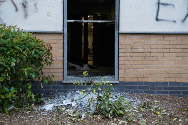 Smashed doorway in a building