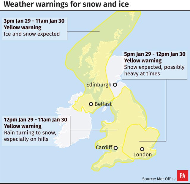 Weather warnings for snow and ice