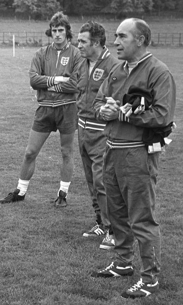 The Liverpool keeper made his England debut in November 1972 under Sir Alf Ramsey (right)