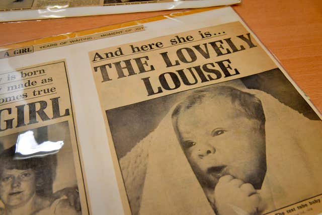Newpaper cuttings from a scrapbook kept by Lesley Brown, now held at Bristol Archive (Ben Birchall/PA)
