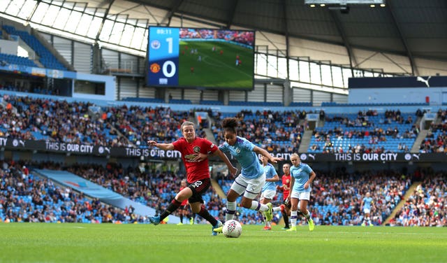 A big crowd was in attendance for the derby between Manchester City Women and Manchester United Women at the start of the 2019-20 season