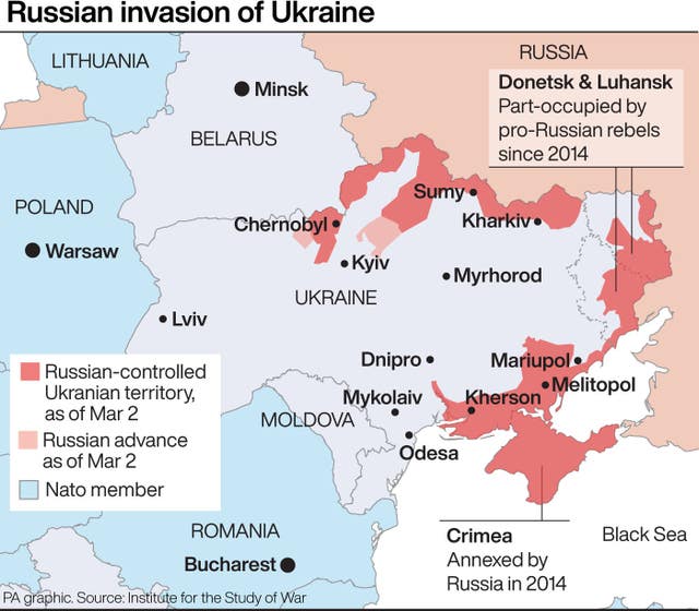 Map showing the Russian invasion of Ukraine