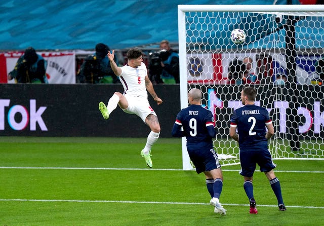 England’s John Stones sees his header hit the post 