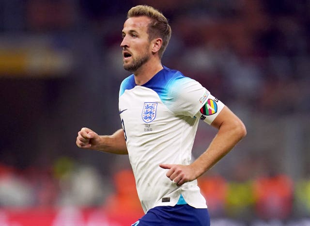 England captain Harry Kane wearing the 'OneLOve' armband prior to the World Cup in Qatar (Nick Potts/PA).