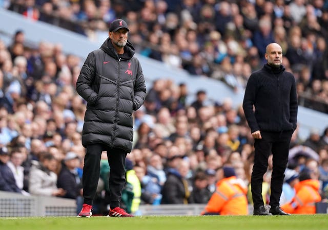 Jurgen Klopp (left) and Pep Guardiola on the touchline