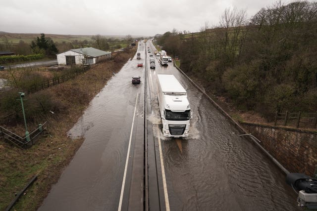 Traffic passes through water on the A66 (