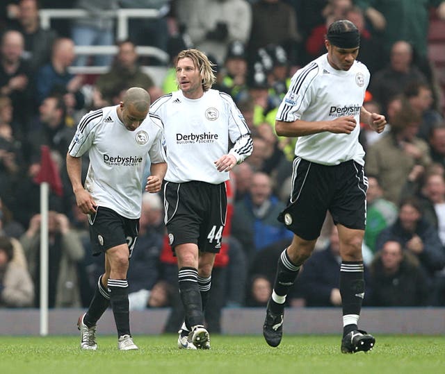 Derby celebrate in subdued fashion after scoring against West Ham