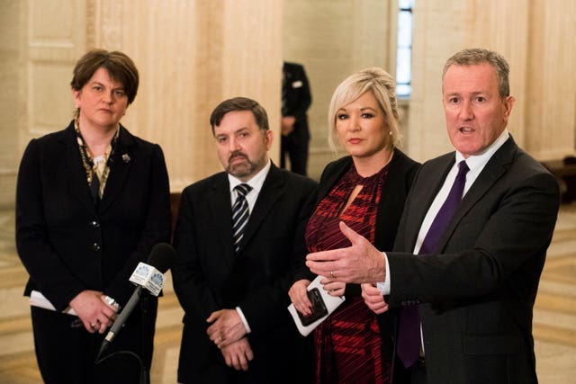 Conor Murphy, right, with First Minister Arlene Foster, Health Minister Robin Swann and Deputy First Minister Michelle O'Neill