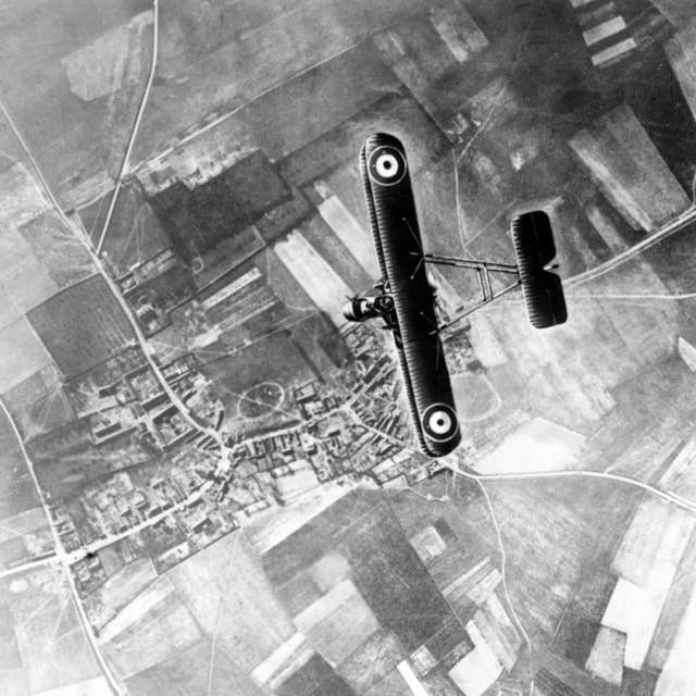 An FE.2b two-seat fighter above the trenches on the Western Front (Air Historical Branch/RAF/PA)
