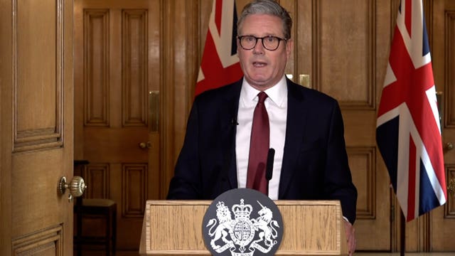 Prime Minister Sir Keir Starmer addressing the nation from 10 Downing Street, London, following ongoing unrest across parts of the country. 