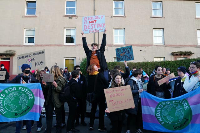 Transgender ideology meeting protest