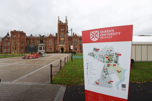 Queen's University Belfast exterior and sign