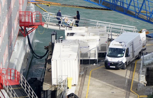 Supplies being taken on to the barge earlier this week 