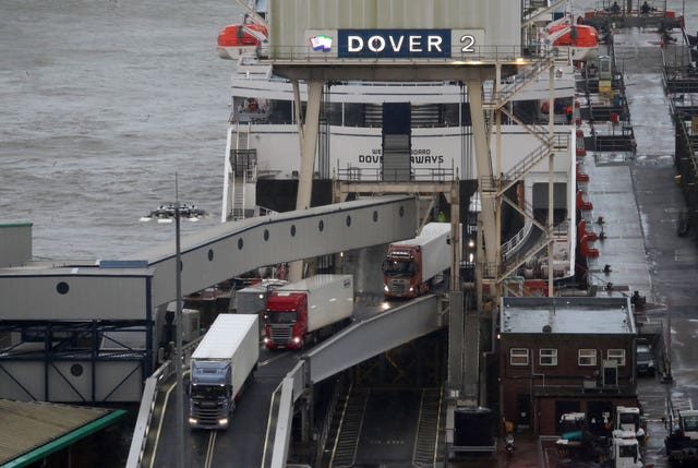 Lorries board a ferry at Dover bound for France