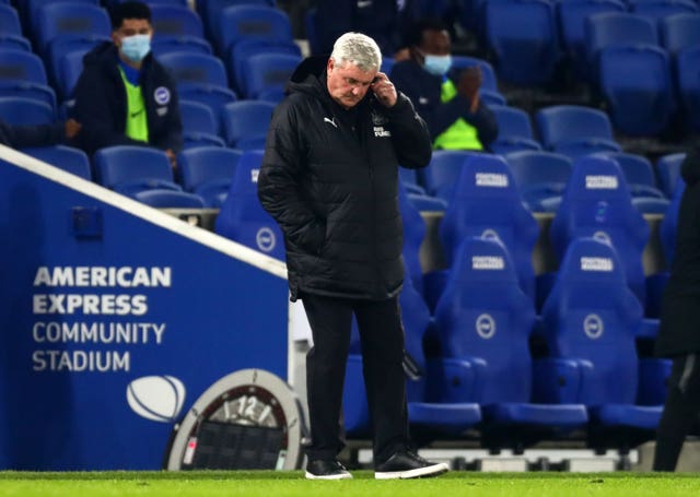 Steve Bruce is under more pressure after Newcastle's defeat at Brighton (Clive Rose/PA)
