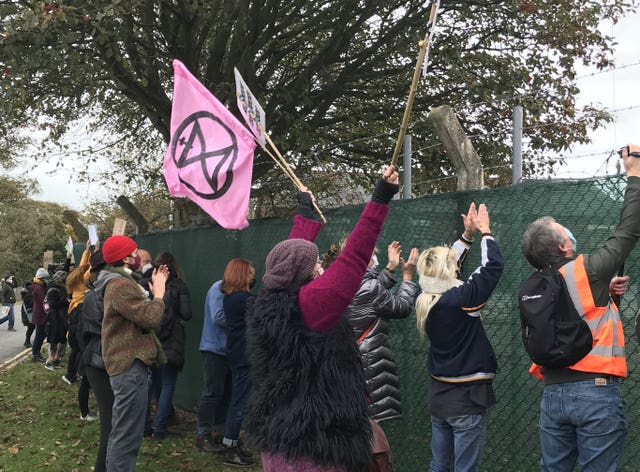 Pro-migrant demonstrators outside Napier Barracks in Folkestone, Kent