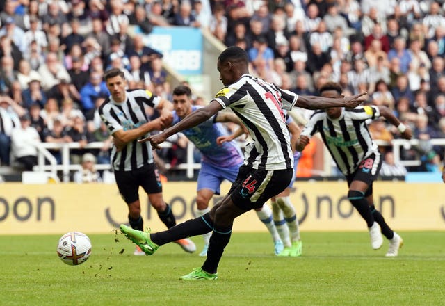 Alexander Isak levels for Newcastle from the penalty spot against Bournemouth