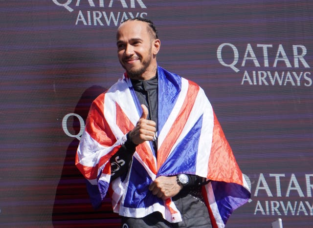 Lewis Hamilton celebrates winning the British Grand Prix in July