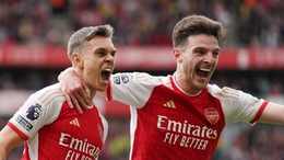 Arsenal’s Leandro Trossard celebrates scoring their side’s second goal of the game during the Premier League match at the Emirates Stadium, London. Picture date: Saturday May 4, 2024.