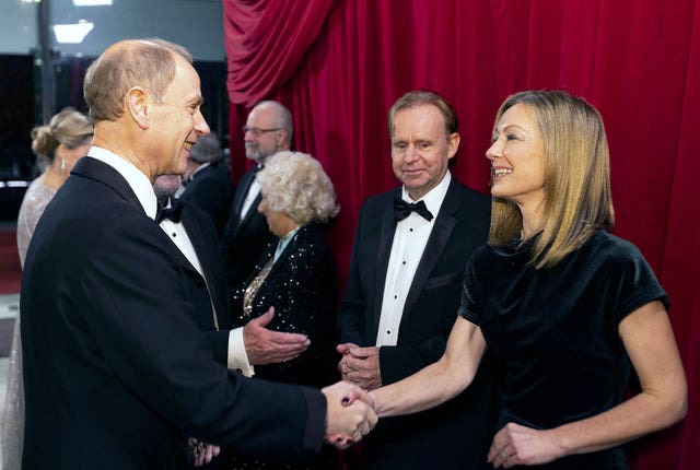 The Duke of Edinburgh meets Kevin Lygo and Katie Rawcliffe (PA)