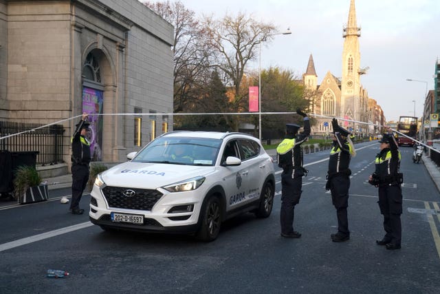 Garda at the scene of the stabbing on Parnell Square