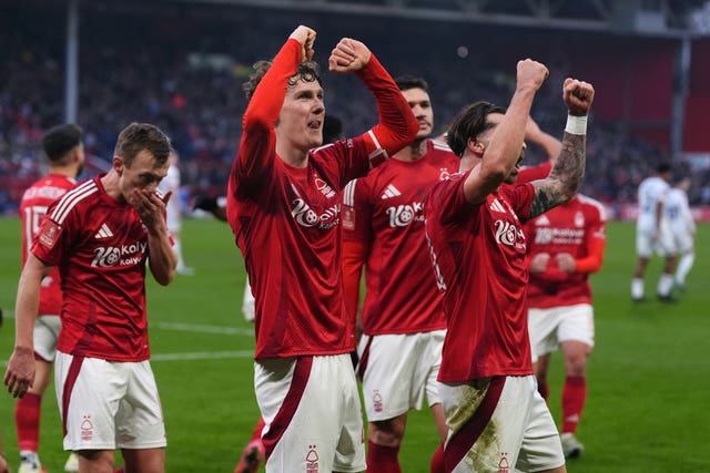 Nottingham Forest’s Ryan Yates celebrates scoring the opening against Luton