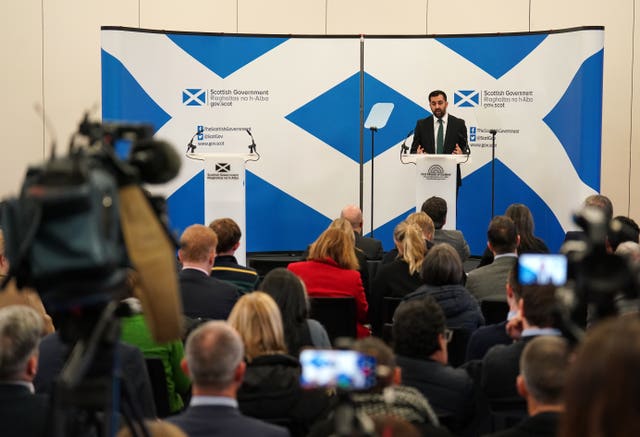 Humza Yousaf during his speech at the University of Glasgow