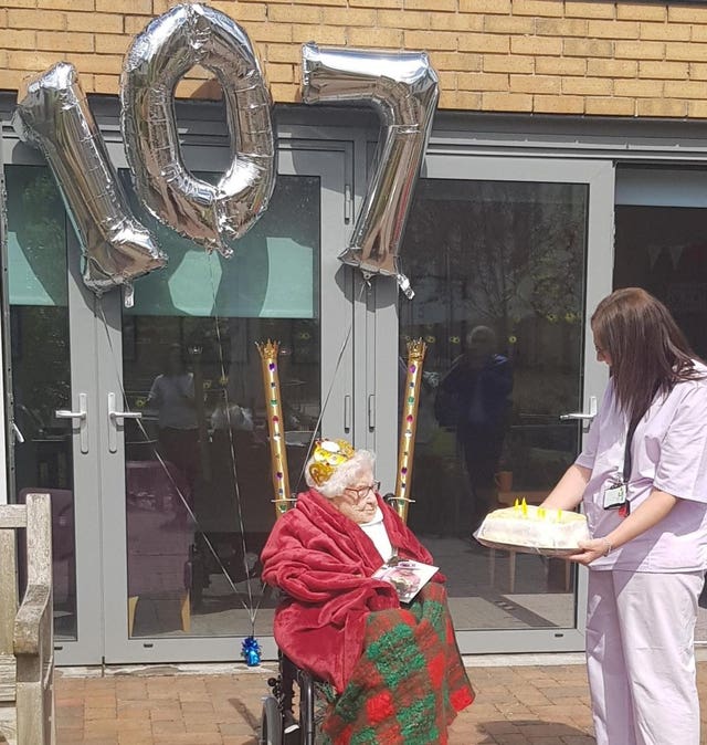 Undated handout photo issued by Glasgow City Council of Ellen Gardner one of Scotland’s oldest women, who has lived through two World Wars and the Spanish flu outbreak, has not let the coronavirus pandemic hamper her 107th birthday celebrations