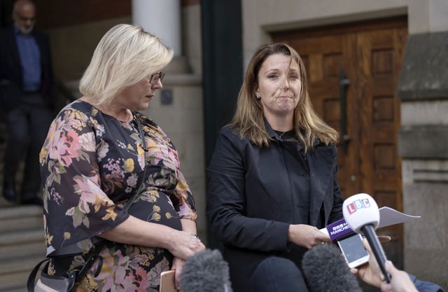 Solicitors Rose Gibson, left, and Polly Herbert (right), read a statement outside Minshull Street Crown Court after Adil Iqbal was jailed for 12 years