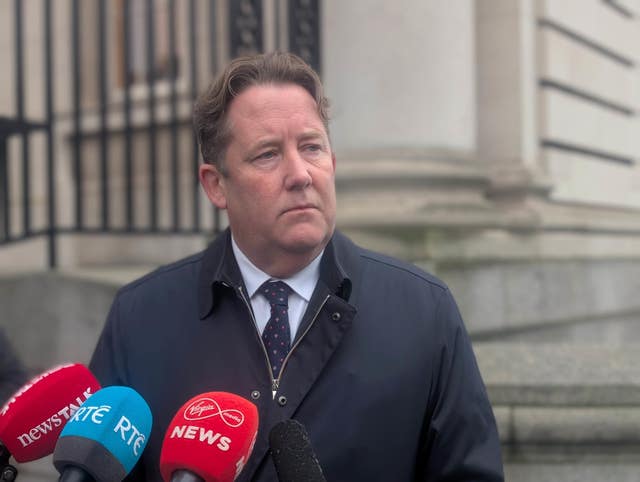 Transport Minister Darragh O’Brien speaking to the media 