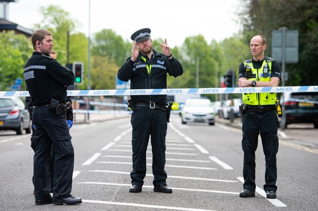 Police at the scene in Birmingham Road, West Bromwich