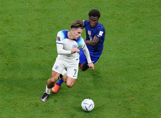 Jack Grealish, left, in action against the USA