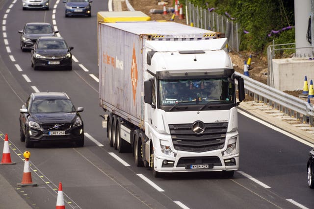 File photo dated 8/7/2021 of an HGV lorry on the M4 motorway near Datchet, Berkshire