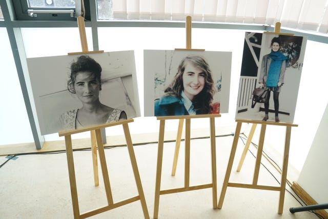 Pictures of Annie McCarrick on display at a press conference at Irishtown garda station during an appeal in 2023 