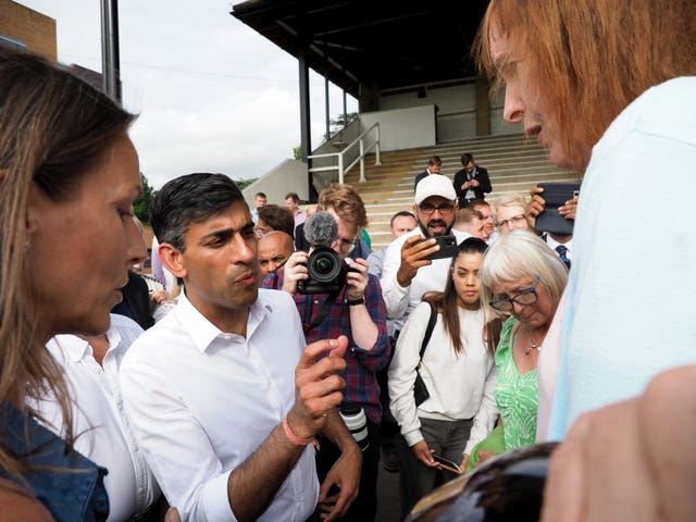 Rishi Sunak meeting Tory members at Fontwell Park racecourse as part of his campaign to be leader of the Conservative Party and the next prime minister