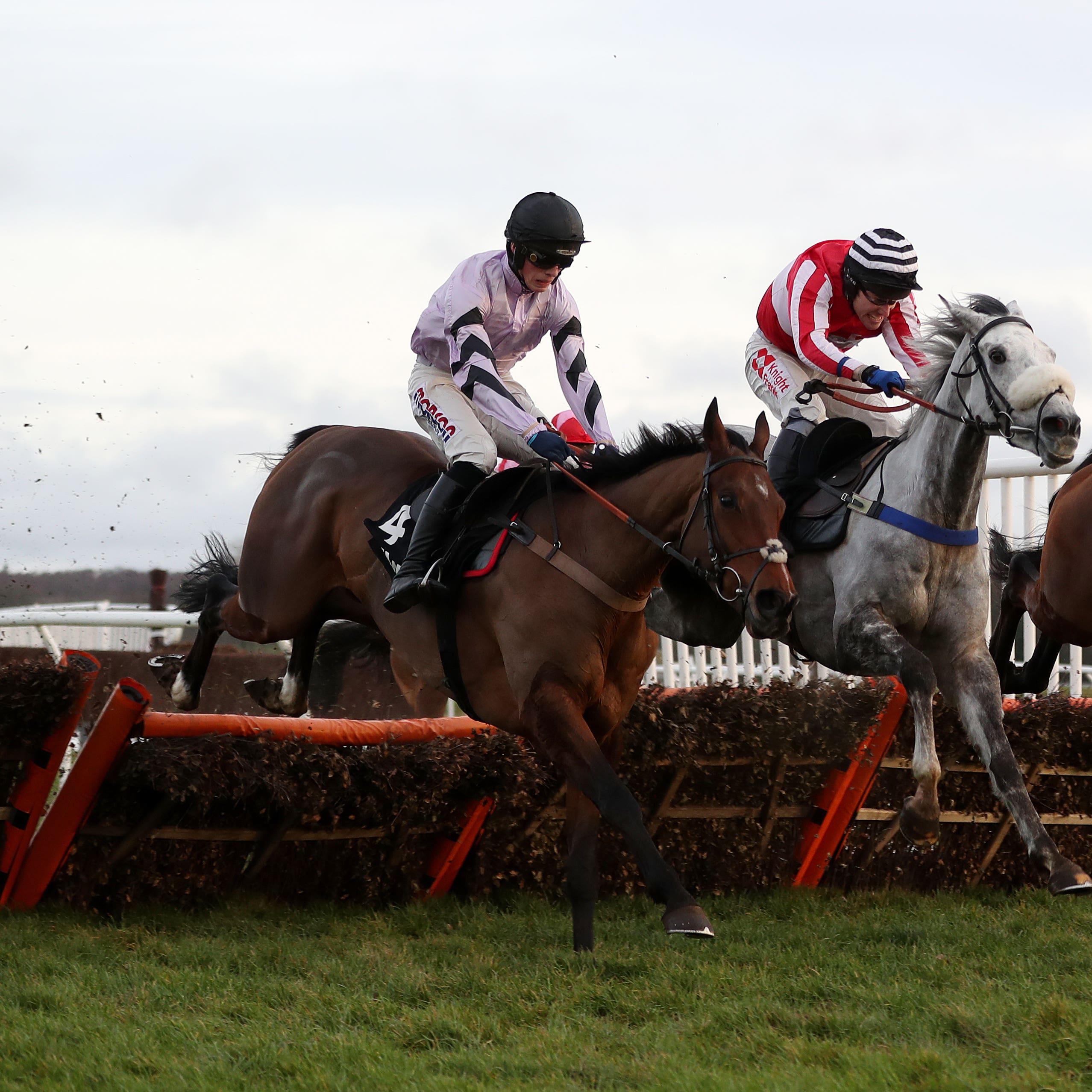 Getaway Trump (nearside) was second to Champ in the Challow Hurdle