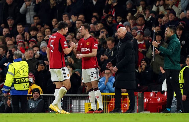 Jonny Evans replaced injured Harry Maguire just before half-time