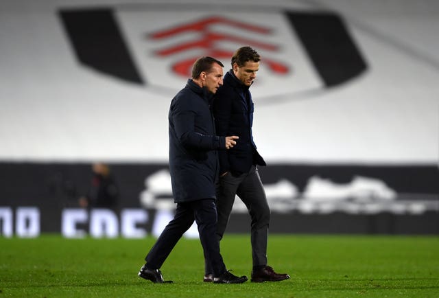 Brendan Rodgers chats to Scott Parker after the game 