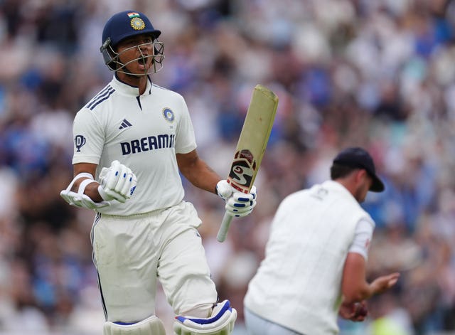Yashasvi Jaiswal celebrates his century