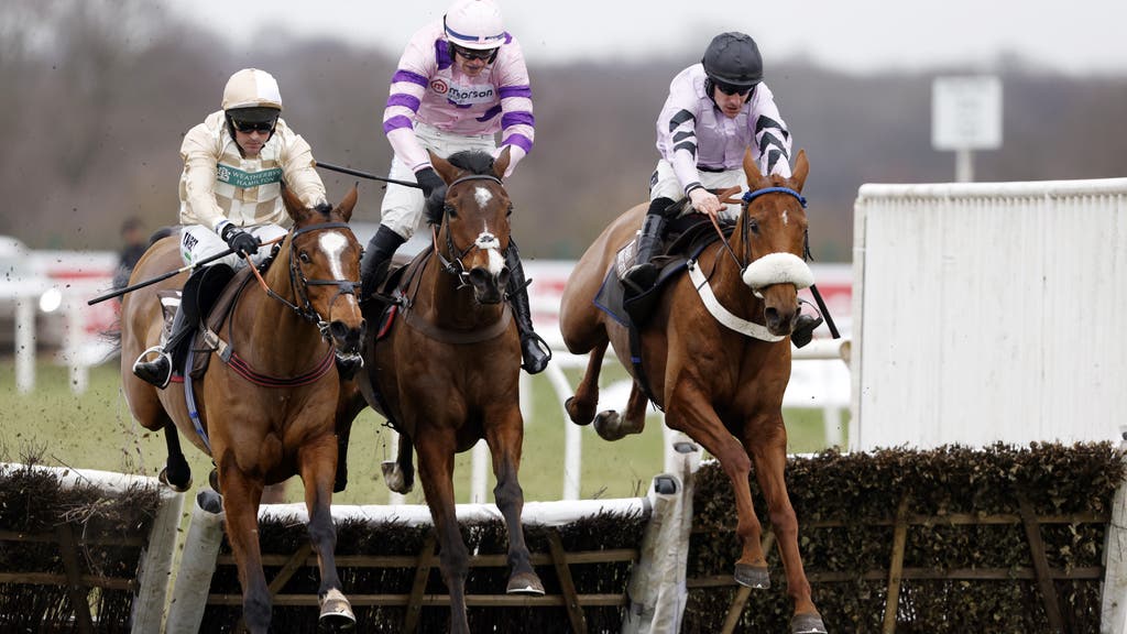 Maximilian ridden by Brian Hughes (right) before winning the Albert Bartlett River Don Novices’ Hurdle during the Sky Bet Chase Racing day at Doncaster Racecourse.
