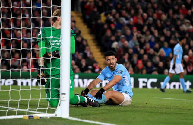 Aguero reacts after a chance goes begging