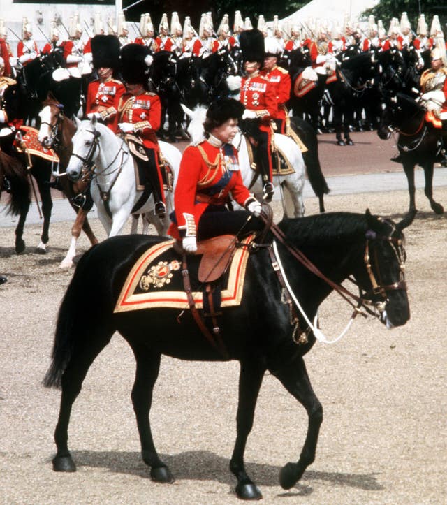 Queen Elizabeth II riding Burmese in 1981