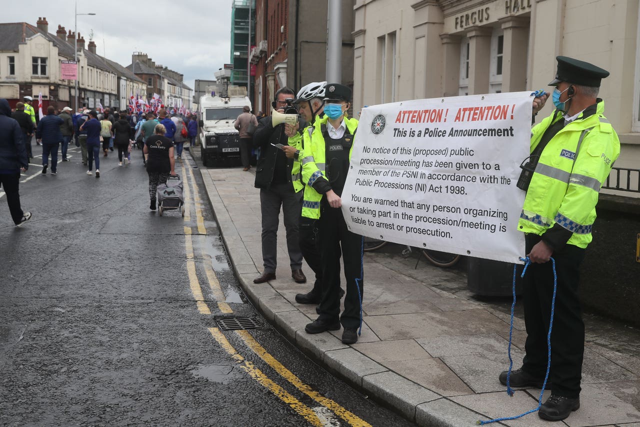 Hundreds take part in anti-protocol protest in Northern Ireland