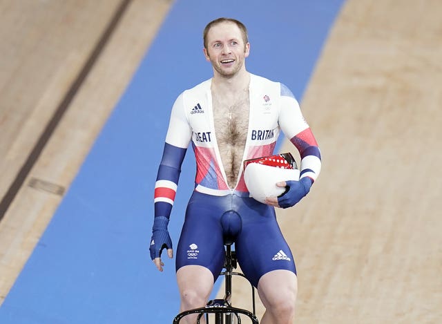 Jason Kenny celebrates after winning gold on Sunday 