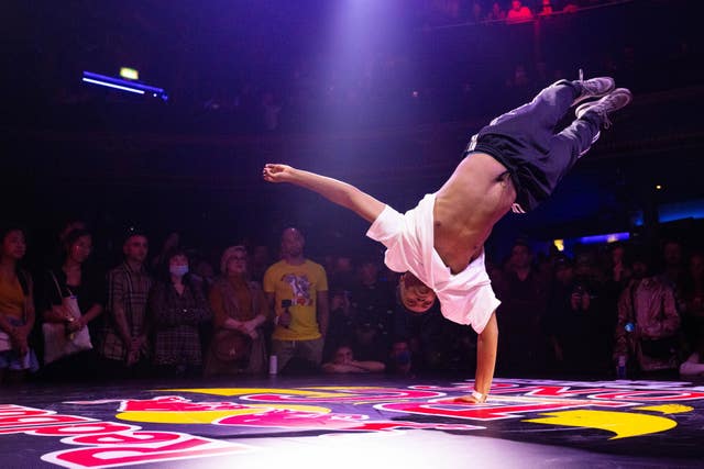 Bboy, AJ the Cypher Cat from Wolverhampton performs in the Red Bull BC One final at Electric Brixton, London. Picture date: Sunday August 8, 2021
