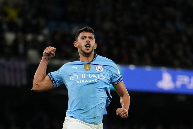 Manchester City’s Matheus Nunes celebrates by punching the air after scoring against Sparta Prague