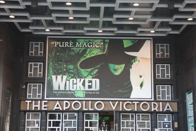 The Apollo Victoria Theatre showing posters from the production Wicked